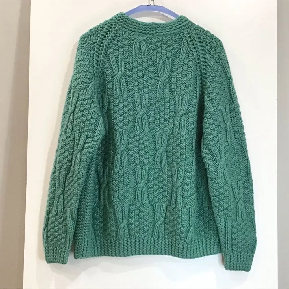 Cable Knit Cardigan, Green Teal